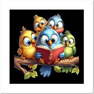 A Bunch Of Funny Birds Reading A Book Posters and Art
